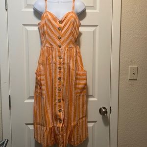 Urban Outfitters orange vertical line dress tea length with pockets szL